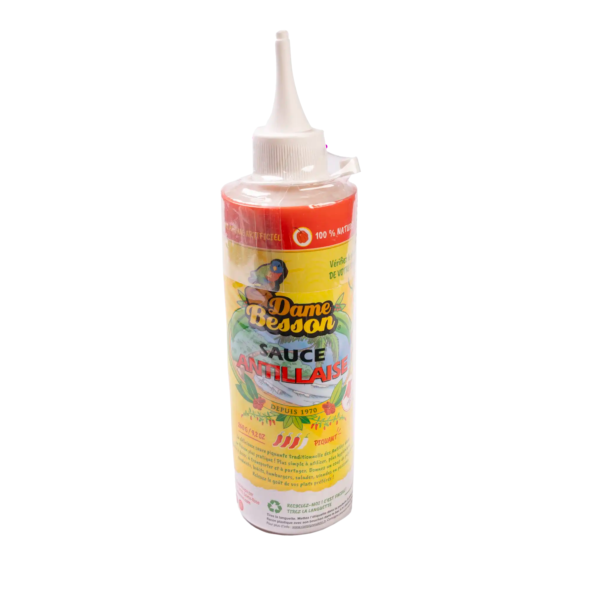 Sauce antillaise Dame Besson, flacon de sauce piquante créole