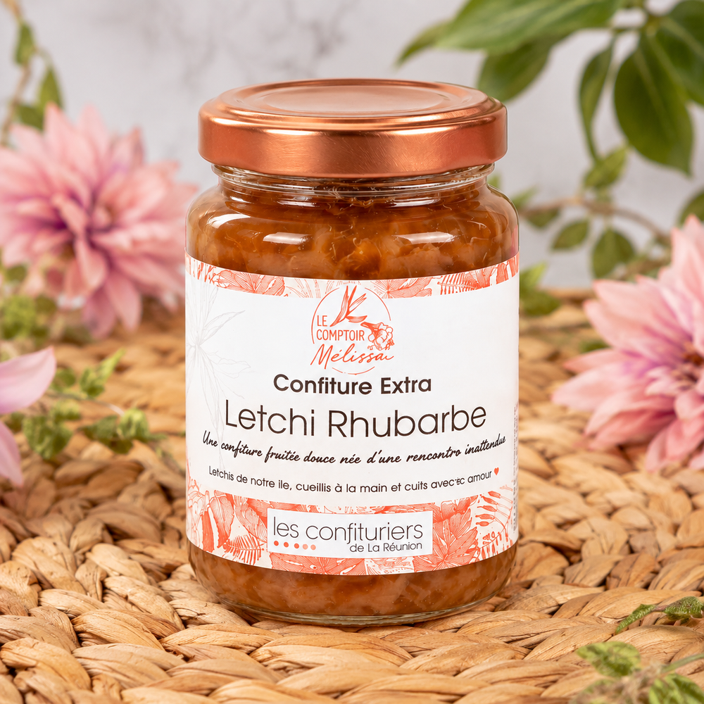 Confiture Extra letchi Rhubarbe (teneur en fruits 92%) — vue rapprochée