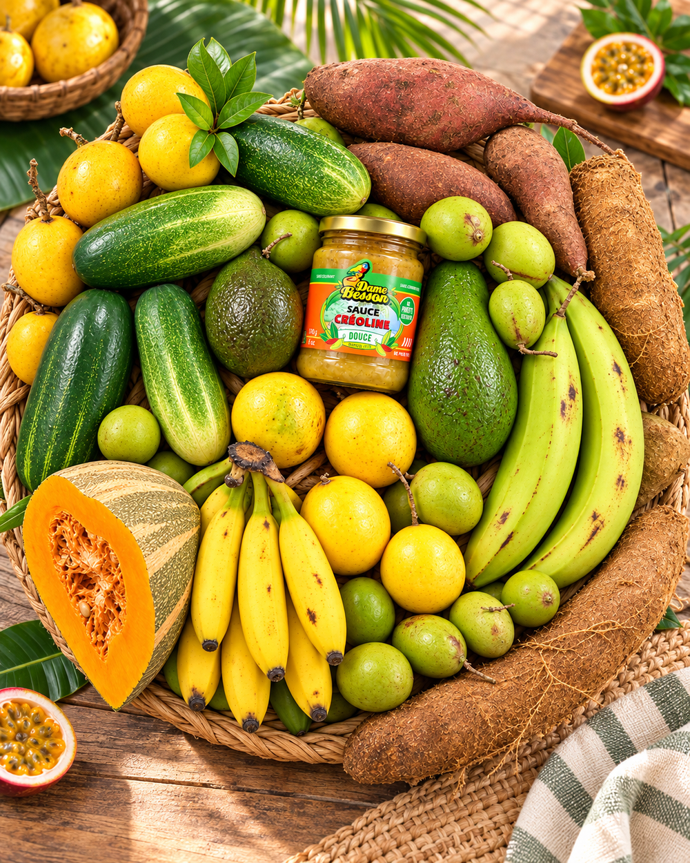 Mise en situation de la box antillaise grande taille Un bout des Antilles, prête à partager