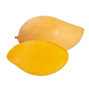 Mangue Thaï de l'Île de la Réunion, mangue allongée à la peau verte et à la chair jaune pâle